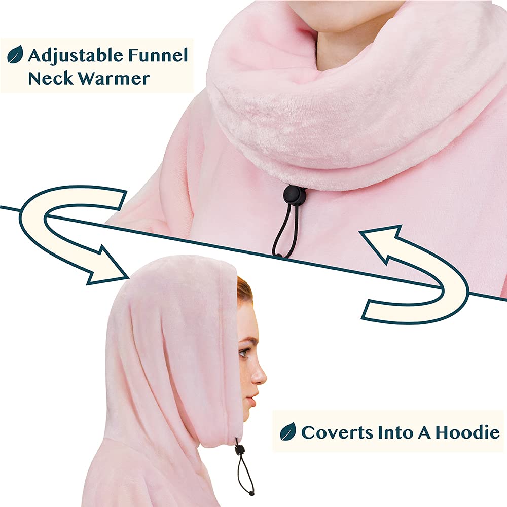 PAVILIA Sherpa Wearable Blanket Poncho Women Men, Oversized Hoodie Sweatshirt Poncho Blanket, Hooded Sweater Wrap Cape Neck Warmer, Fleece Soft Hug Sleep Pod Adult, Cozy Warm Gift Ideas Sister, Pink