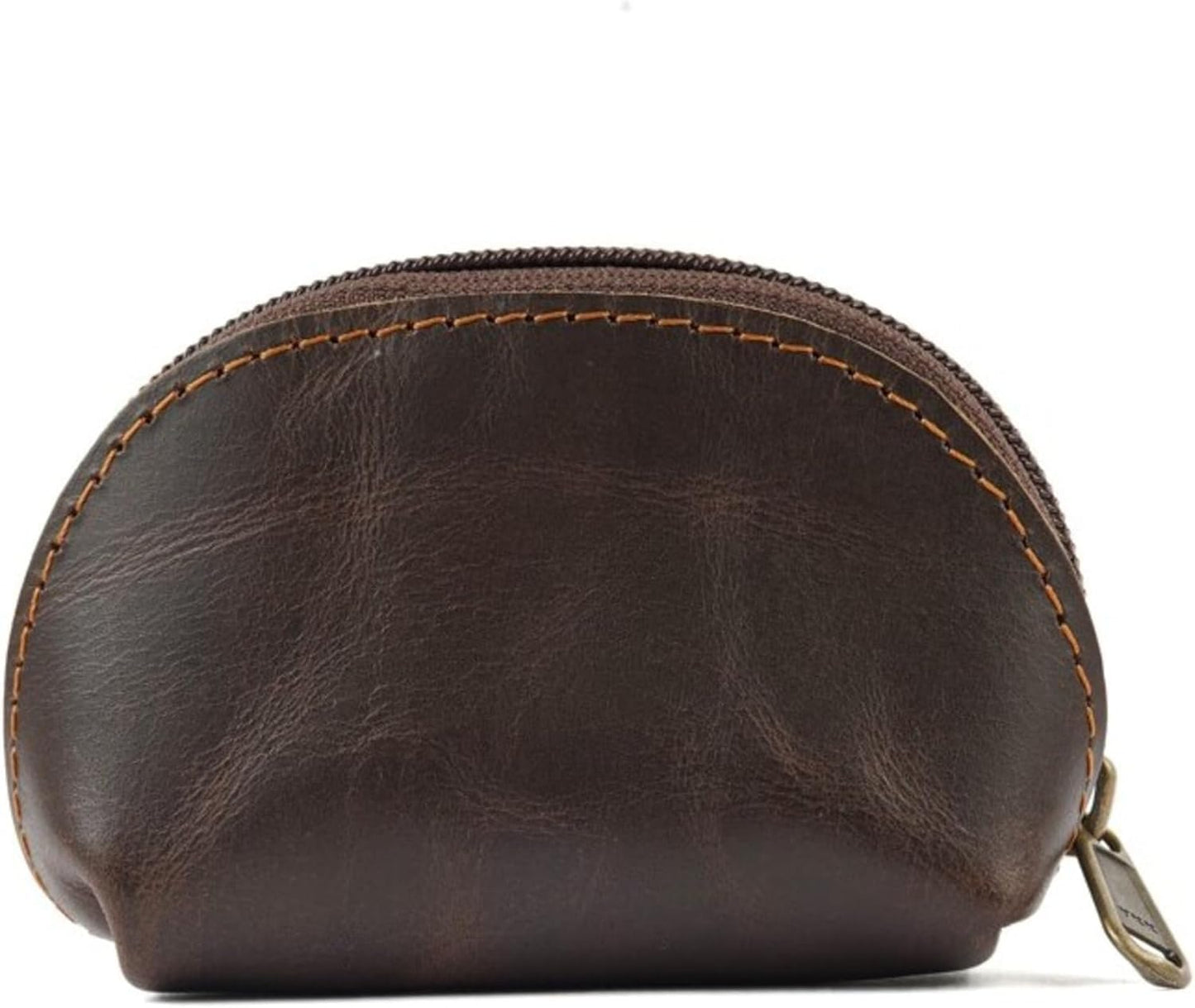 CestAntiQ, Leather Moon Pocket Coin Case, Mini Squeeze Coin Purse Pouch for Change, Dark Brown Leather Coin Holder Tray, Compact Wallet for Men & Women, Stylish & Durable, Elegant Coin Purse