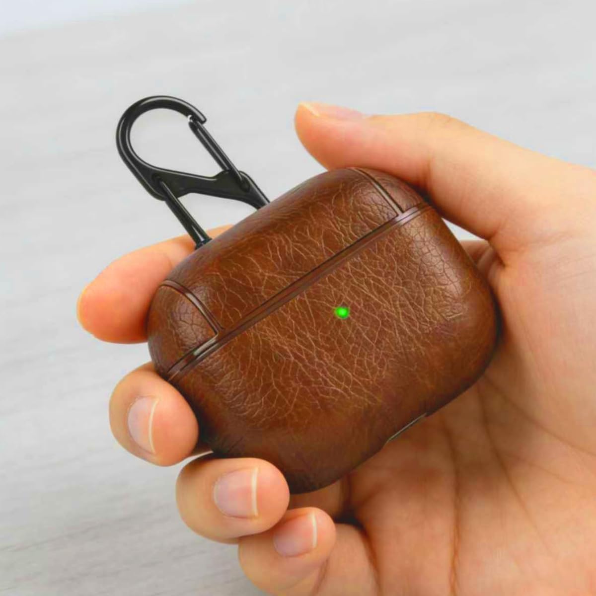 for Airpods 4 Case Leather with Keychain, Retro Leather Wireless Charging Protective Headphone Case Cover for Apple Airpods 4th Generation 2024 Front LED Visible for Man Women(Lightbrown)