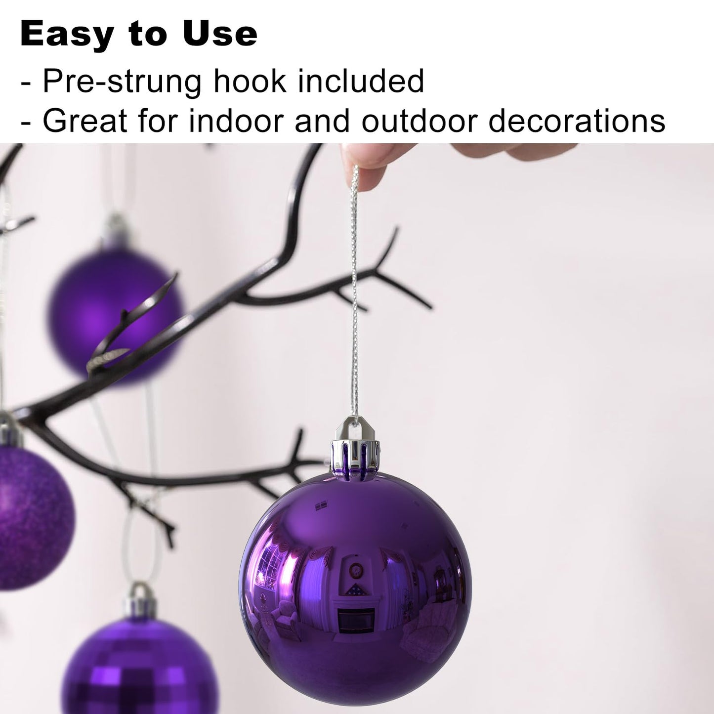Purple Christmas Ornaments - Christmas Tree Decorations Shatterproof Hanging Balls for Birthday Wedding Holiday Decor Set of 36pcs, Multi-Sizes(1.6",2.5",3.2")