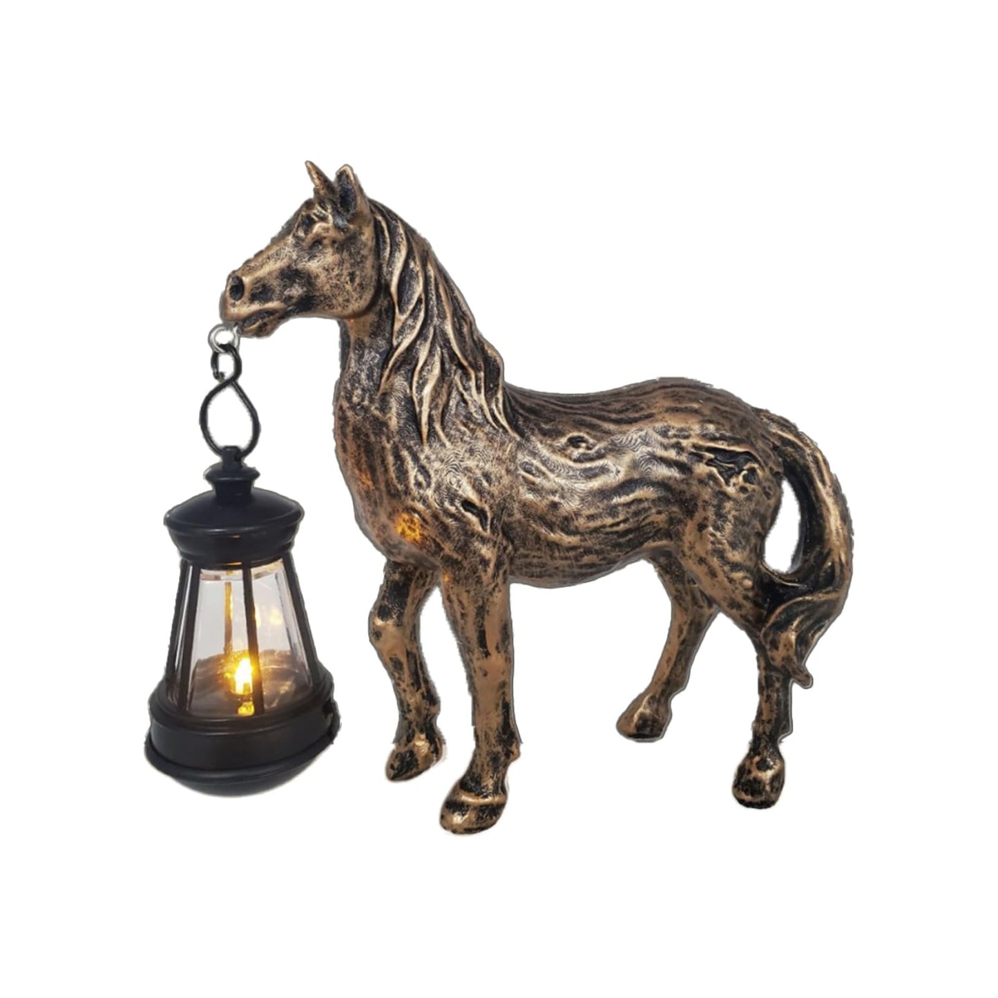 Fibroxify Solar Garden Horse Figurine with Lantern - Outdoor Farmhouse Statue, Whimsical Decor for Indoor Home - Housewarming Gift for Mom Grandma (Bronze)