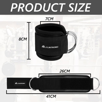 flintronic 2Pcs Ankle Straps for Cable Machine, Gym Cuffs with Double Stainless Steel D-Ring, Gym Ankle Cuff with Adjustable Neoprene Ve-lcro, Muscle Shaping for Men and Women - Black