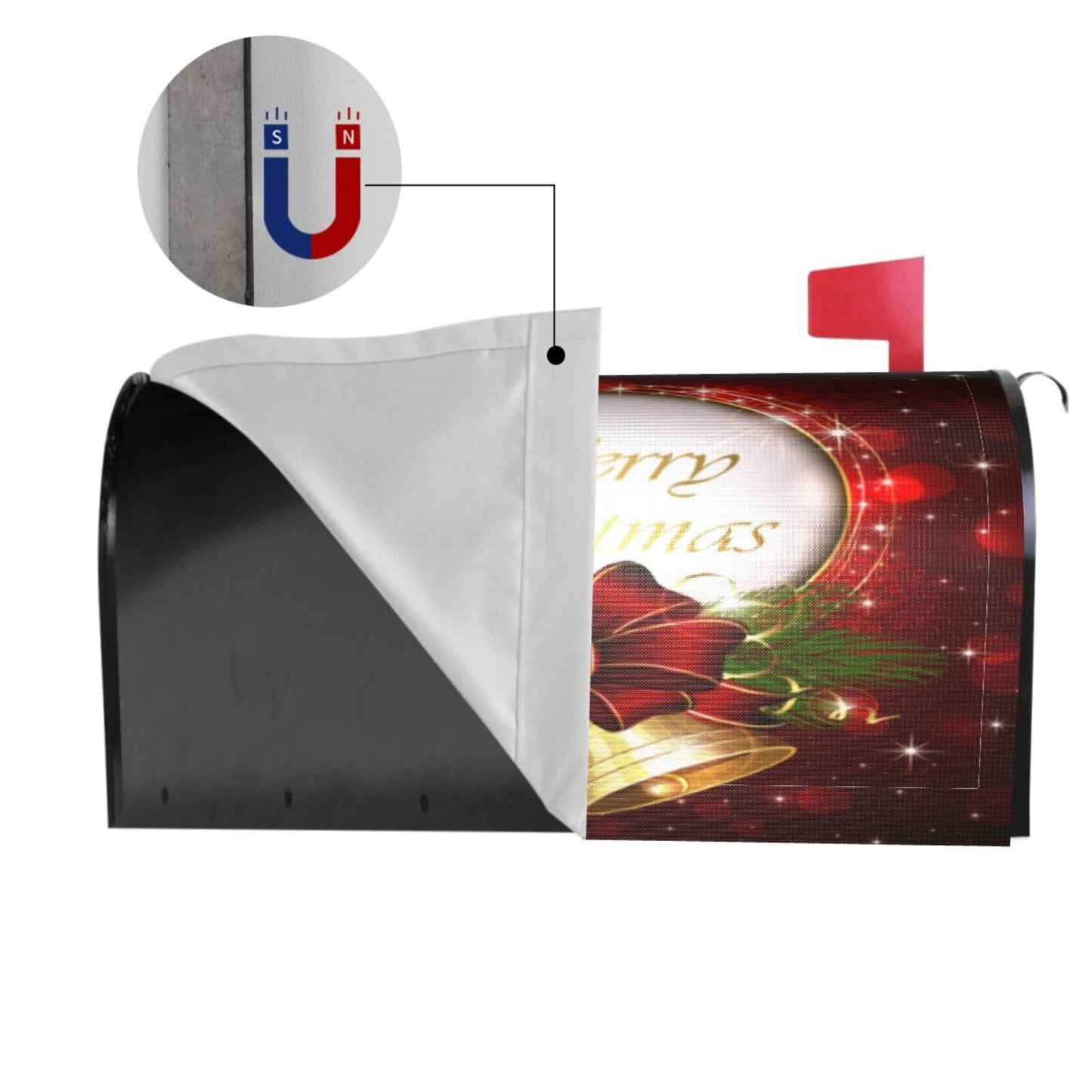 Christmas Mailbox Covers Merry Christmas Bell Snowflake Magnetic Letter Post Box Cover Standard Size 25.5 x 21 Inch Garden Yard Home Decorative
