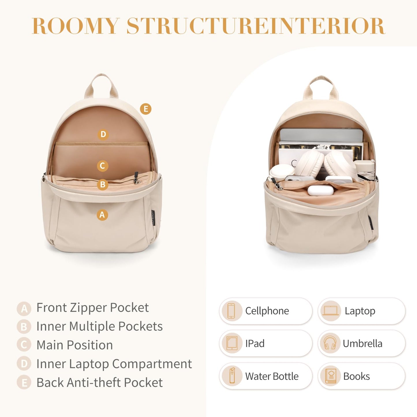 GOLF QUALITY Mini Backpack for Women Fashion Small Backpack Purse Lightweight Daypack for Work Trave Daily,Apricot