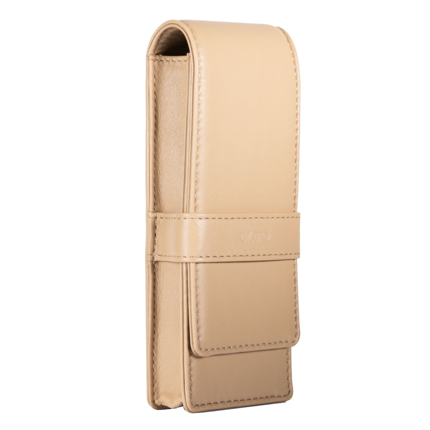 DiLoro Leather Triple Pen Case Pencil Pouch Holder for Three Fountain Ballpoint Rollerball Pens and Pencils (Beige)