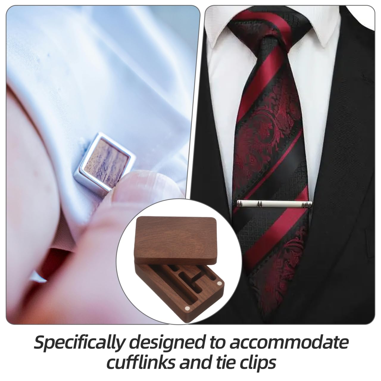 WOFASHPURET Walnut Storage Box for Men Jewelry Organizer Small Cufflink Box Case with Tie Clips Holder Compact Design for Home Office