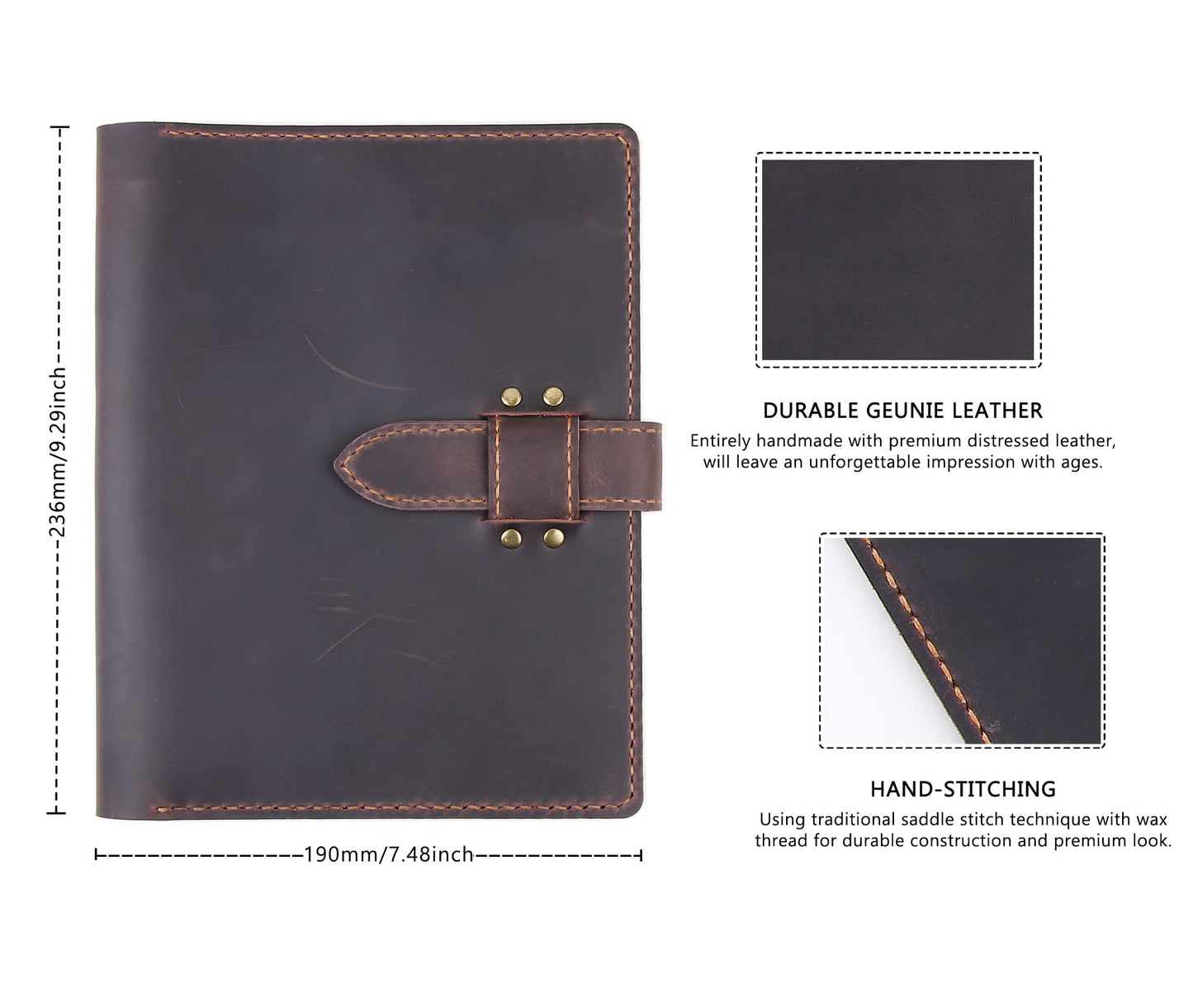Robrasim Handmade Leather Sketchbook Cover, Leather Artist Sketch Pad Cover for 5.5" x 8.5" Sketchbook, Drawing Book and Pencil Case, Journal Notebook Portfolio, Artis Gifts-Coffee