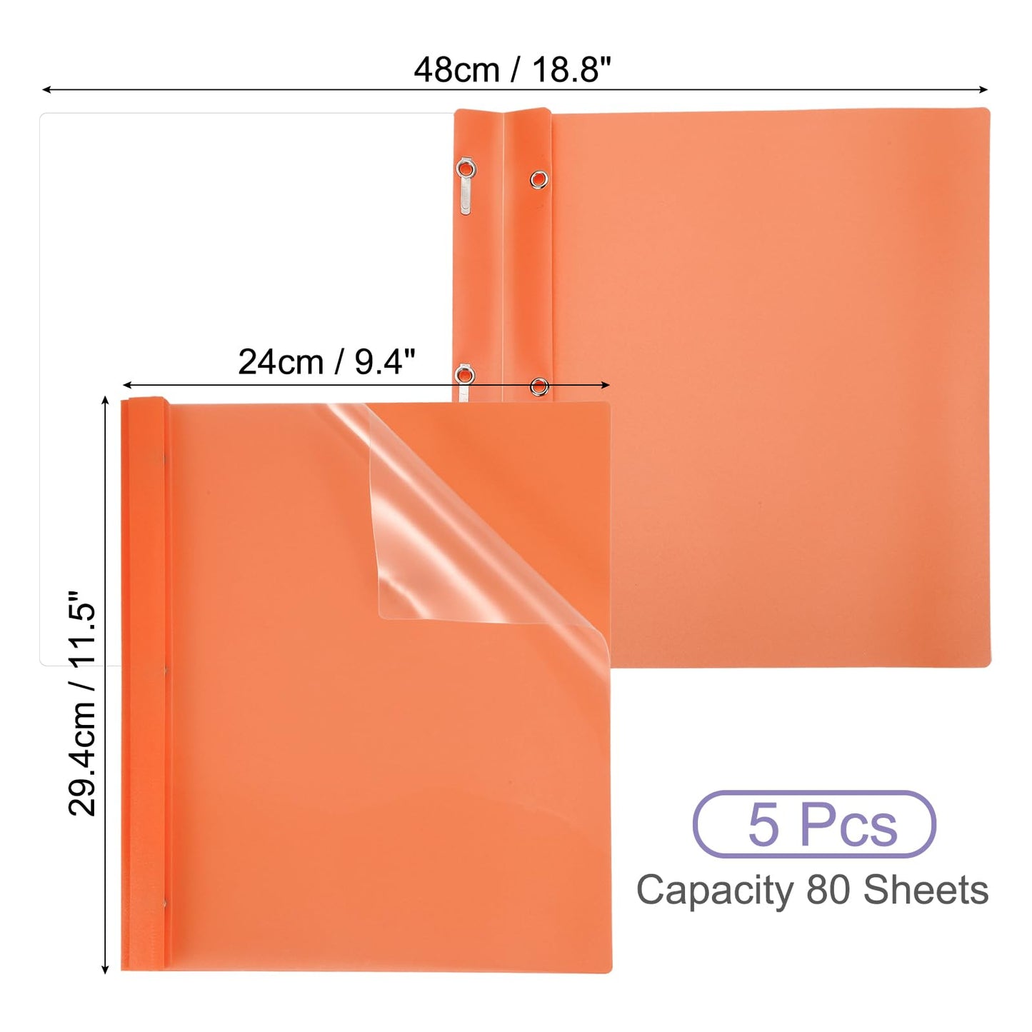 PATIKIL Plastic Report Covers with Prong, 5 Pcs 80 Sheet Clear Front Presentation Binders with 3 Metal Prong Fasteners Report Folder for Resume Documents Files Letter, Orange