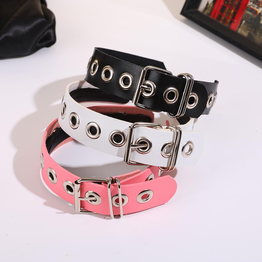 BaBakiak Gothic Punk Style Metal Buckle Headband for Women, Belt design Black Leather Headband, 2-Piece Set Hair Accessories