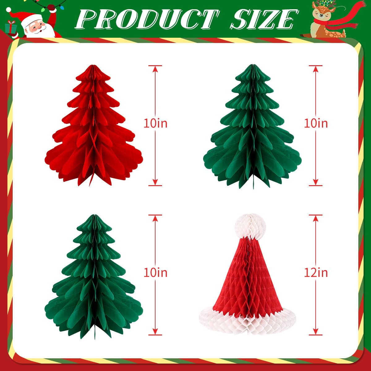 Christmas Party Decorations Paper Lanterns Honeycomb Santa Hat Tree Paper Fans for Christmas Birthday Party New Year Holiday Wall Home Decor