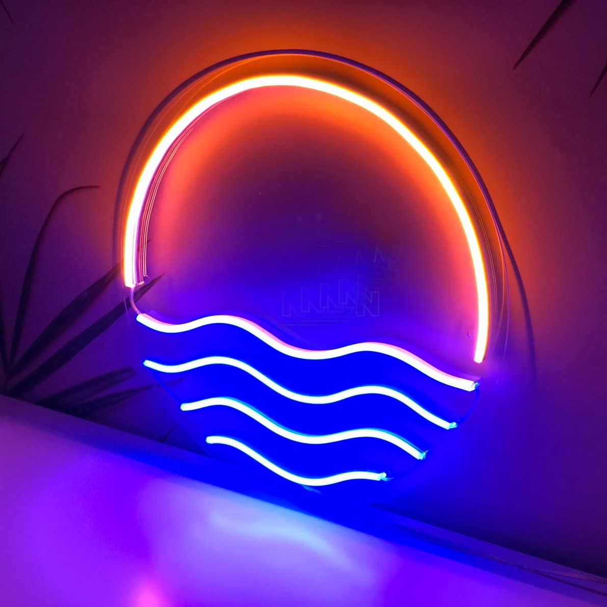 Sunset&Sea Blue LED Neon Signs Sunrise Neon Lights For Bedroom Decoration Cool Wall Decor For Living Room Boy's Room USB Powered(12 * 12")