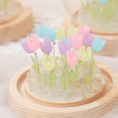 Richaa (20 Flower Purple Tulips Night Light with Wooden, Tulips Night Lamp for Christmas Birthday Mother's Day Thanksgiving, Gift for Women Girlfriend Grandma Battery Powered (not Included)