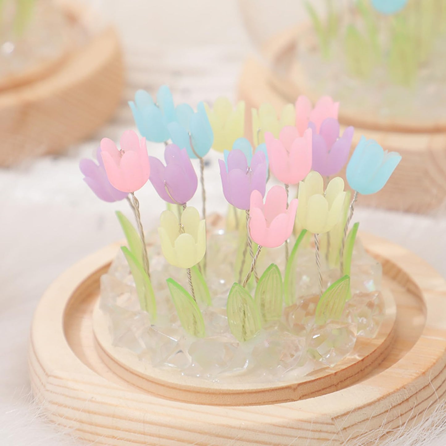 Richaa 20 Flower Blue Tulips Night Light with Wooden, Tulips Night Lamp for Christmas Birthday Mother's Day Thanksgiving, Gift for Women Girlfriend Grandma Battery Powered (not Included)