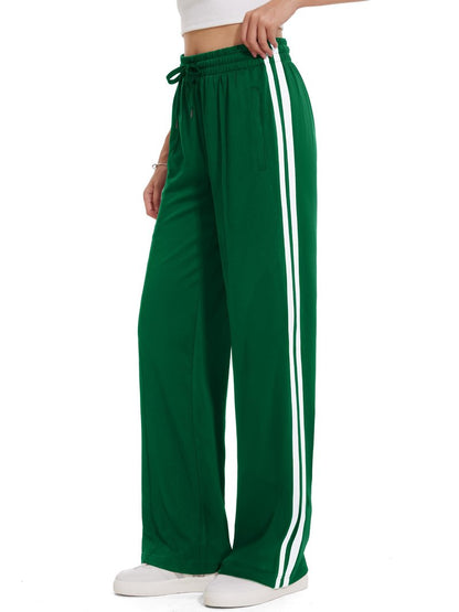 Tapata Tall Women 34" Inseam Warm Up Track Pants Wide Leg Sweatpants Lightweight Side Stripe Ladies Slacks Workout, Green, XL