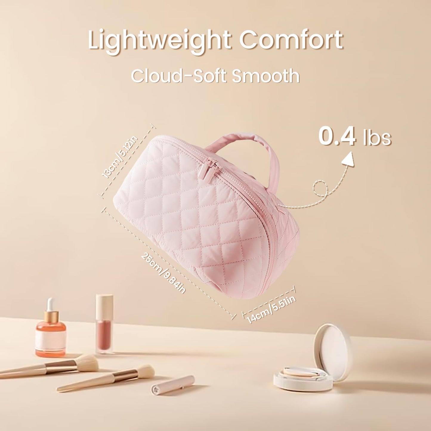 IrisCargo Makeup Bag,Wideopen Toiletry Bag for Women, 180° Lay-Flat Water-Resistant Large Cosmetic Case, Puffy Padded Travel Organizer for Toiletries & Brushes Large Capacity with Compartments