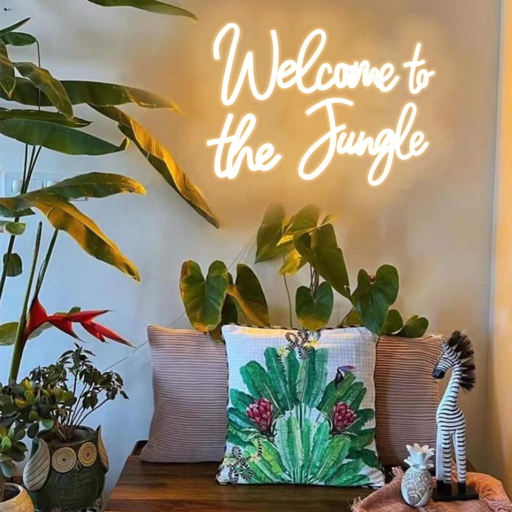 Welcome to the Jungle LED Neon Signs Warm White Neon Lights for Wall Decor USB Light Up Sign For Garden Home Porch store Christmas Living Room Bar Decoration(16.5 * 11Inch)