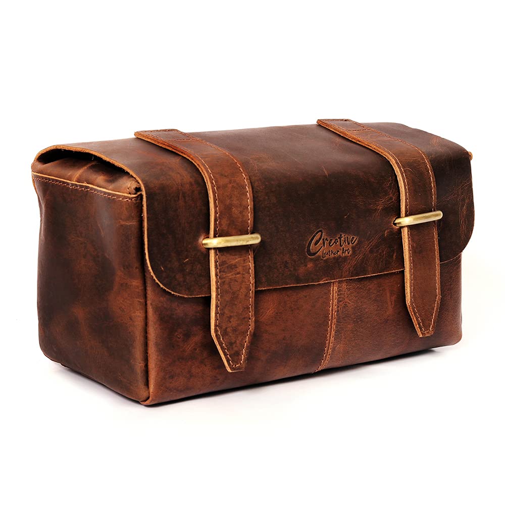 Leather Toiletry Bag, Toiletry Bags for Women, Leather Cosmetic Bag, Cosmetic Bags for Women, Dopp Kit (Dark Brown, 10 x 5 x 6 inch, Retro)