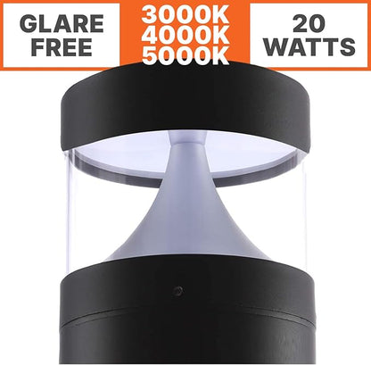LightingLabs Led Bollard Landscape Lighting 20 Watts 39 Inch 3CCT 3000/4000/5000K 120-277V Outdoor Pathway Light Wired Ideal for Garden, Commercial and Driveway Rated IP65 ETL Listed