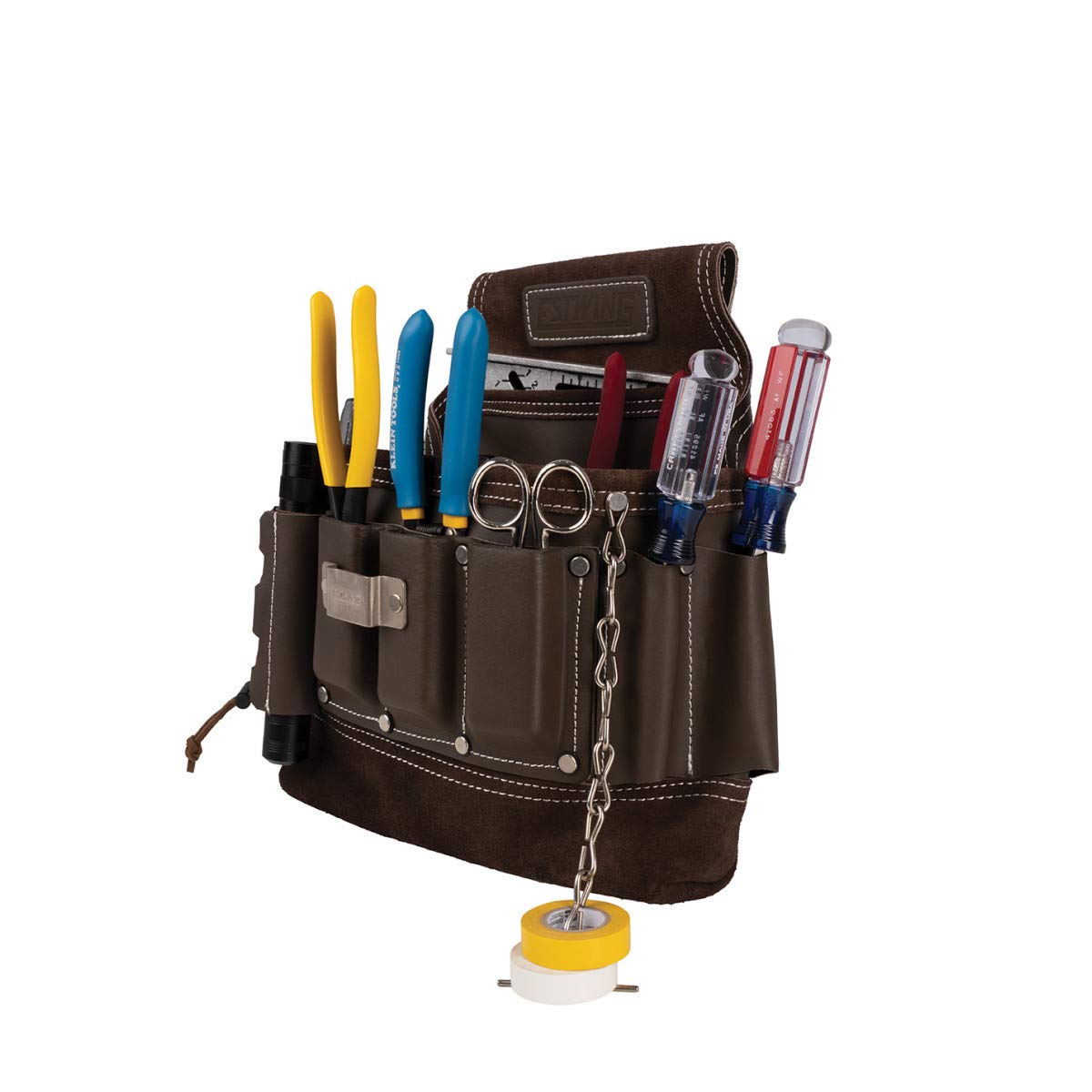 Estwing 8-Pocket Leather Electrician's Tool Pouch for Work and Tool Belts, Flashlight Loop, Tape Chain, Pliers Pockets, 3-inch Tunnel Loop