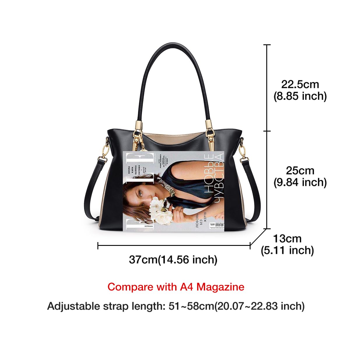 FOXLOVER Large Capacity Genuine Leather Tote Bag for Women Designer Handbags Shoulder Big Purses Minimalist(Black)