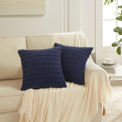 Fancy Homi Navy Blue Decorative Throw Pillow Covers 16x16 Inch for Living Room Couch Bed Sofa, Soft Corduroy Square Cushion Case 40x40 cm, Rustic Modern Farmhouse Boho Home Decor