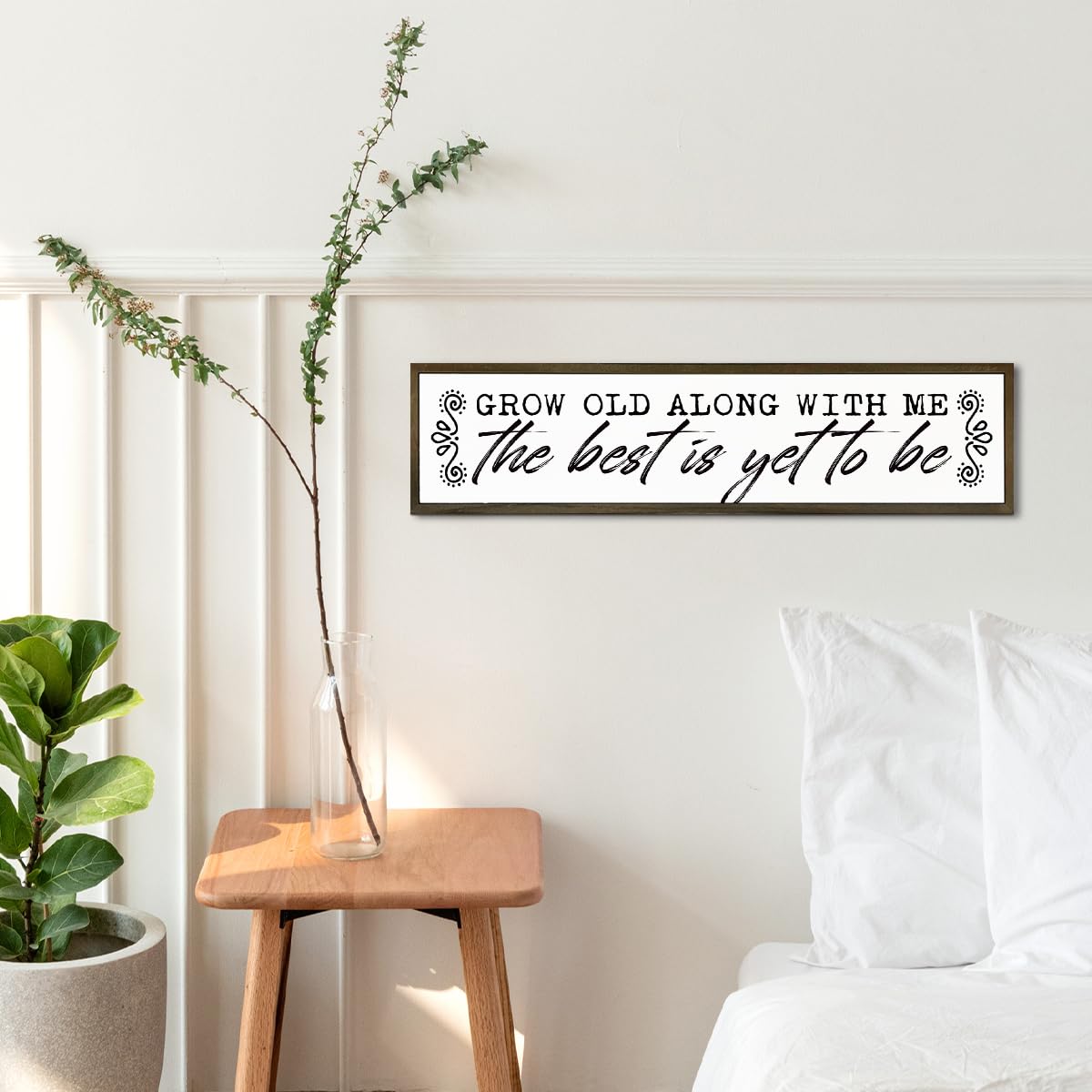 Romantic Wood Sign, Grow Old Along with Me Sign, Wedding Marriage Decors, Rustic Farmhouse Home Decor, Master Bedroom Decor Above Bed, Valentines Day Gift 17.8x4x1.18 inches