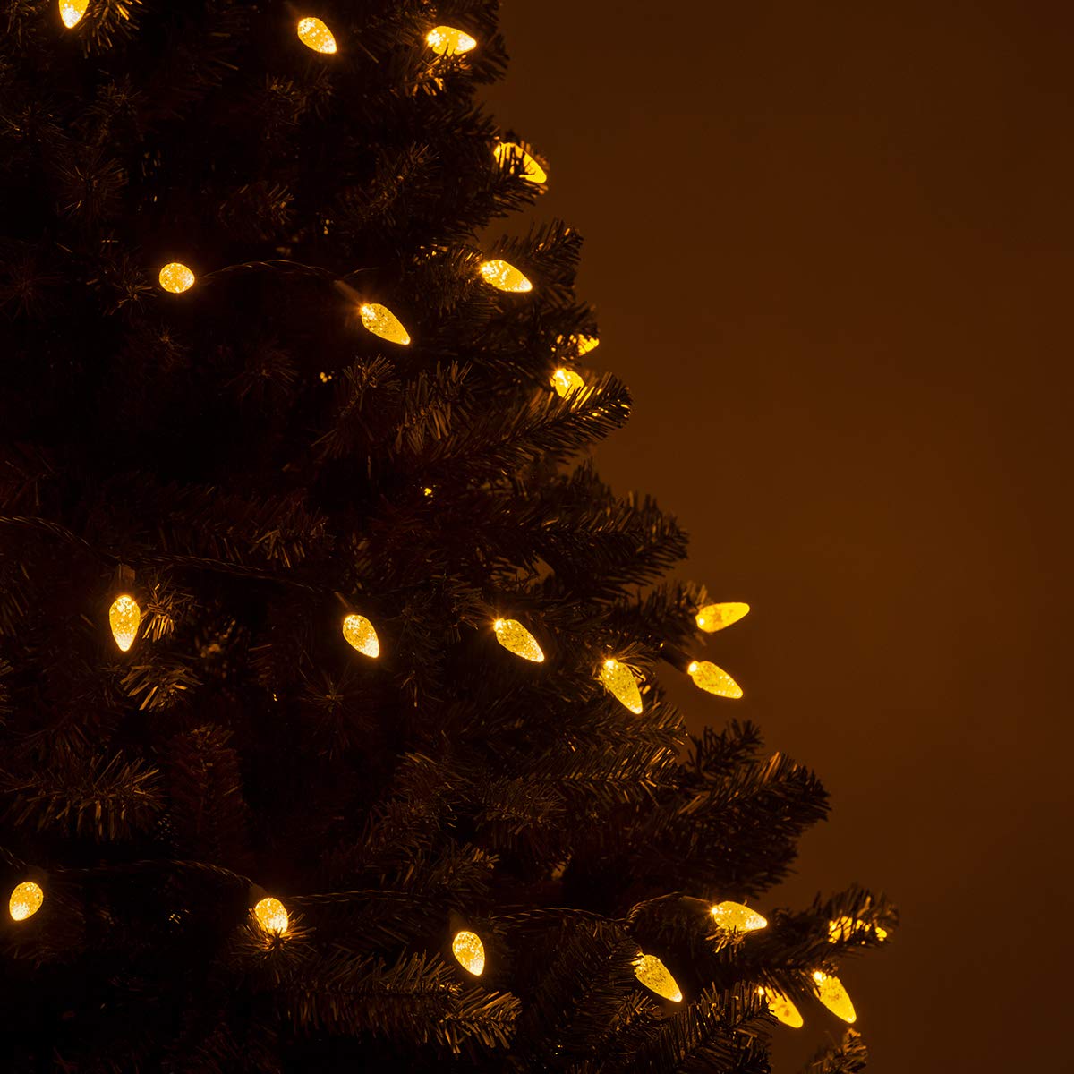 Wintergreen Lighting 24 ft 70 Count C6 Faceted Gold LED Christmas Lights, Green Wire Indoor/Outdoor Commercial Grade String for Holiday Decor