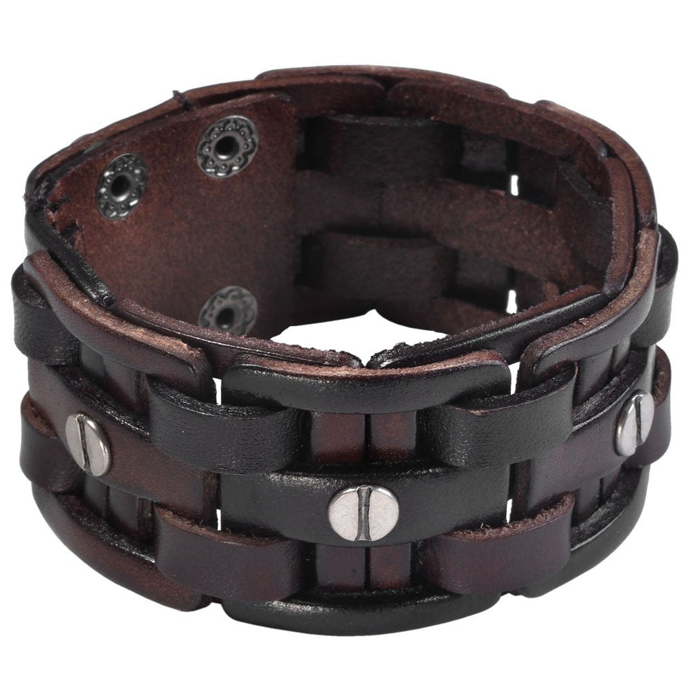 Zysta Punk Gothic Mens Genuine Leather Braided Bracelet Wristband Cuff Bangle 8.5-9" Brown