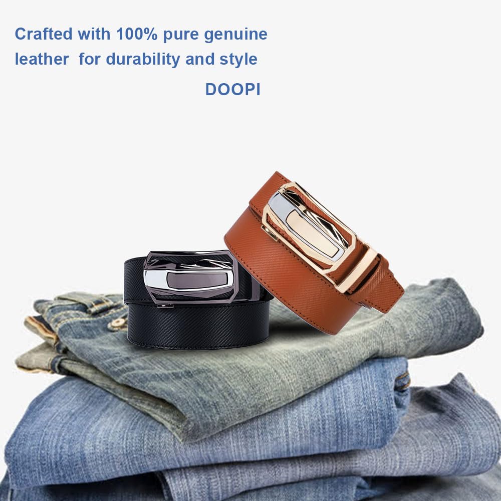 DOOPAI Men's Adjustable Ratchet Belt -Tan Leather Dress Belt for Men, Customizable Fit, Easy to Use, Maximum Durability