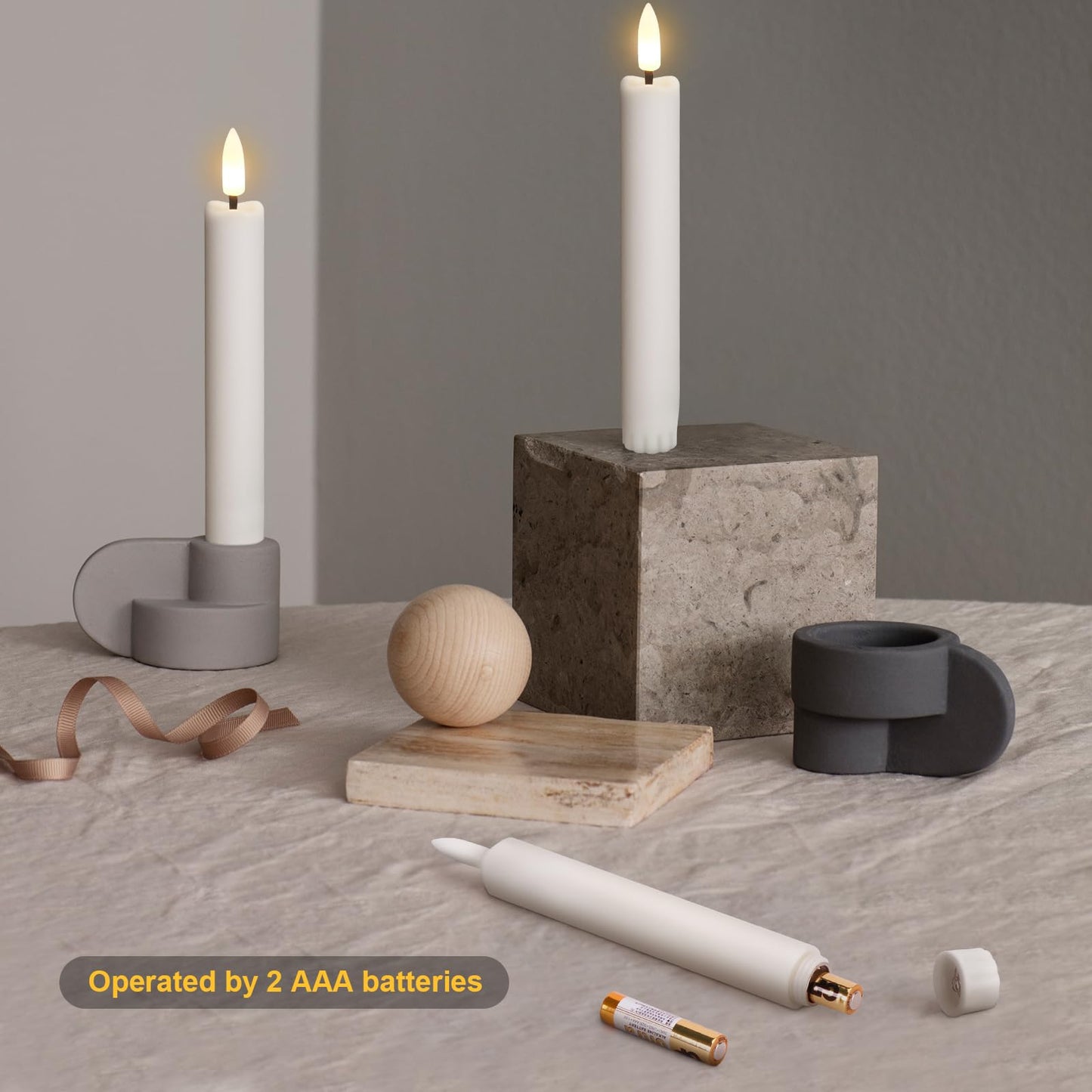 IMAGE 12 Pcs Battery Operated Taper Candles 3D Wick Ivory Taper Flameless Candles 0.78in*6.29in with 10 Keys Remote and Timer, Flickering Flameless LED Light for Xmas Valentines Day Party Decoration