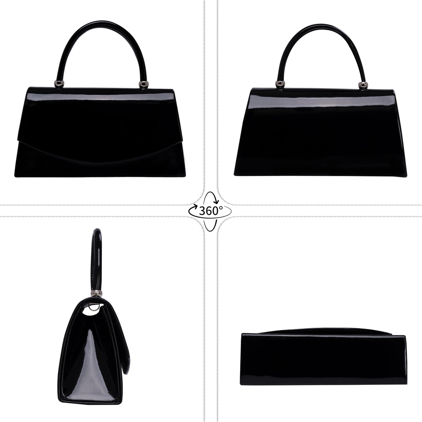 Larcenciel Patent Leather Evening Clutch Handbag, Classic Black Purses for Women w/Chain Strap & Magnetic Closure, Elegant Envelope Top Handle Party Bags for Wedding Formal Events Cocktail Party Prom