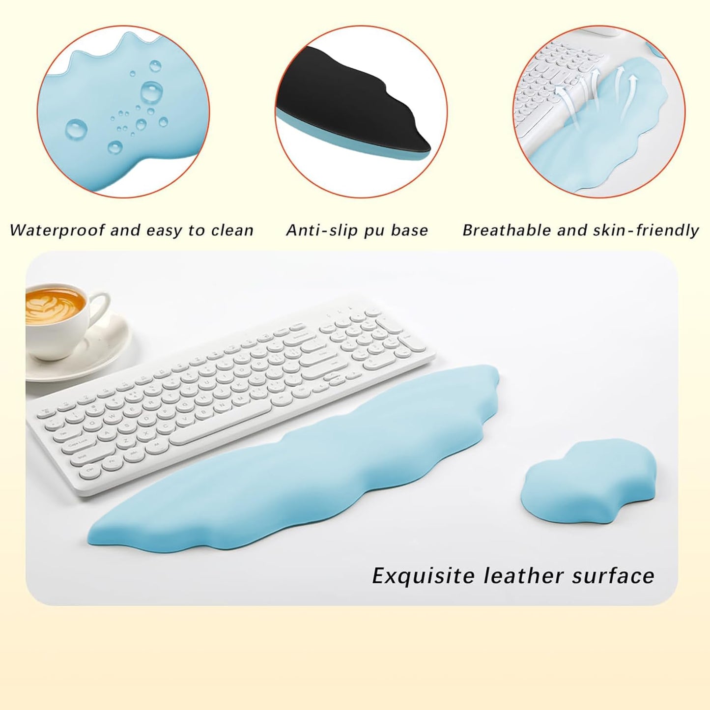 Tscuite Halloween Bat Keyboard Wrist Rest Set, Ergonomic PU Leather Wrist Support for Keyboard & Mouse, Soft Memory Foam Wrist Pad with Non-Slip Base for Office, Gaming, Laptop & Compute (Blue)