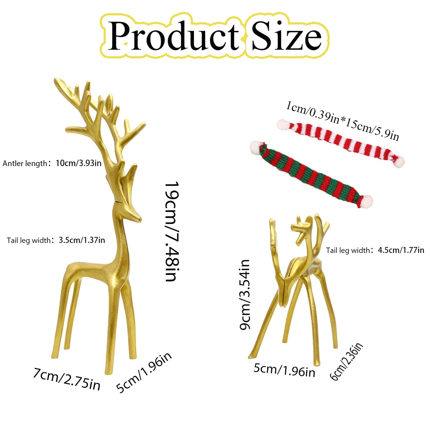 Set of 2 Golden Christmas Decorations Reindeer Statues Modern Aluminum Alloy Xmas Figurines Elegant Christmas Tabletop Ornaments for Mantel Fireplace Living Room Bedroom Home Deco