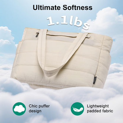 Tote Bag for Women Lightweight Quilted Puffy, Shoulder Bag with Storage for Work Travel Gym, Fits 15.6 Inch Laptop