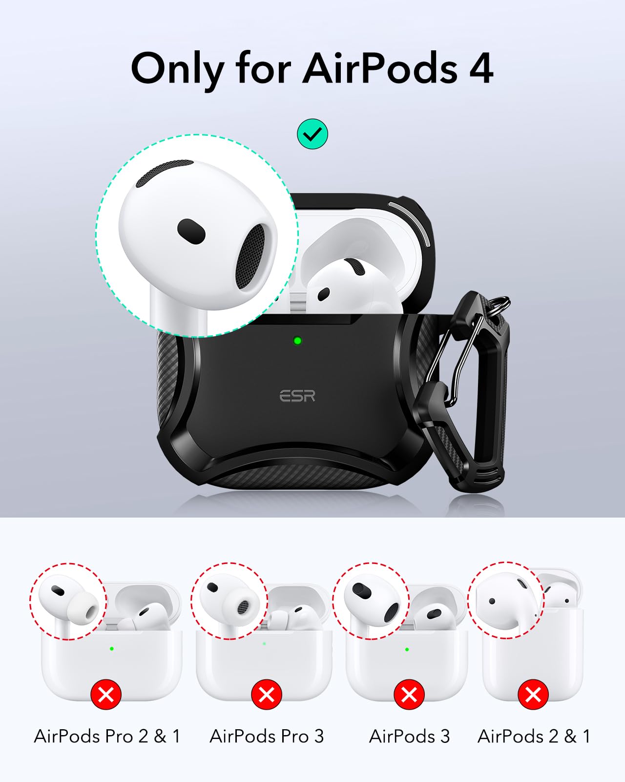 ESR for AirPods 4 Case, Compatible with AirPods 4th Generation Case (2024), Compatible with MagSafe, Powerful Drop Protection, Magnetic Lid, Cyber Series, Black