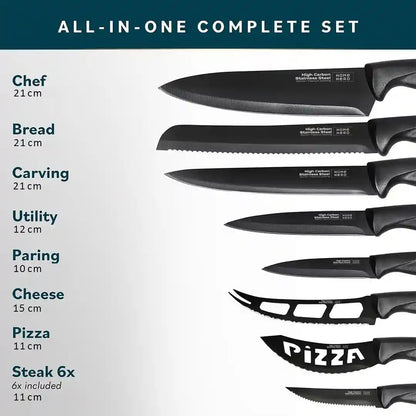 Home Hero Kitchen Knife Set with Sharpener - High Carbon Stainless Steel Knife Block Set with Ergonomic Handles (20 Pcs - Acrylic Black)