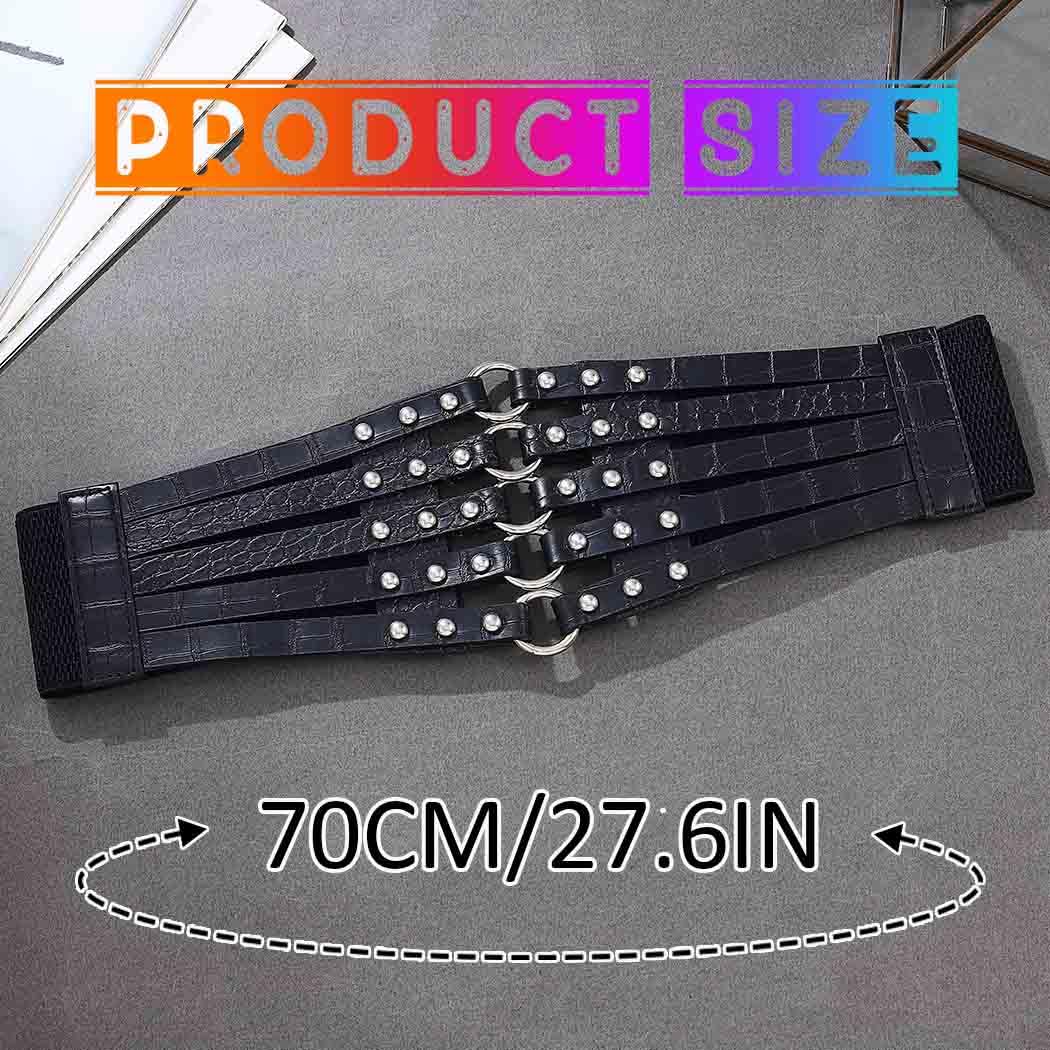 COSYDAYS Hollow Out Rivet Corset Belt Black Wide Elastic Leather Waist Belts Fashion Stretchy Belt Accessories for Women (Black)