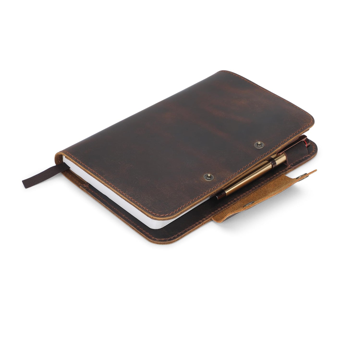 CestAntiQ Rustic Leather Journal Cover – Fit for 5.75 x 8.25 Inch & A5 Notebooks (5.5 x 8.2 Inch) – Refillable Cover with Pen Loop, 5 Card Slots – Ideal for Writers, Artists, Professionals (Brown)