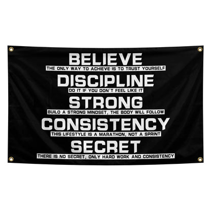 Believe Discipline Motivational Flag 3x5 Feet with 4 Brass Washers for College Dorm Study Man Cave Gym Office Bedroom Motivational Wall Decor. (Discipline Motivational Flag)