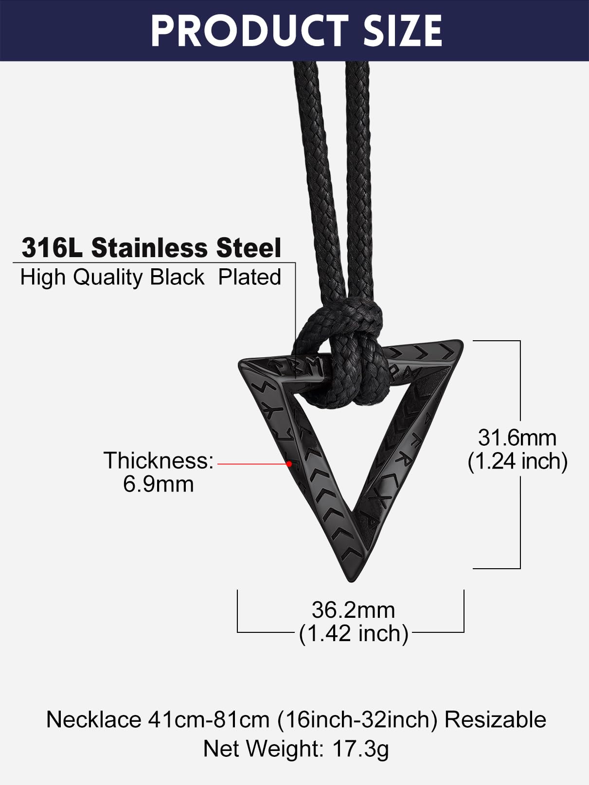 Bandmax Viking Pendant Necklace for Men Mobius Triangle Pendant with Rope Chain Mens Leather Wax Rope Chain Necklace Gift for Father Husband Son