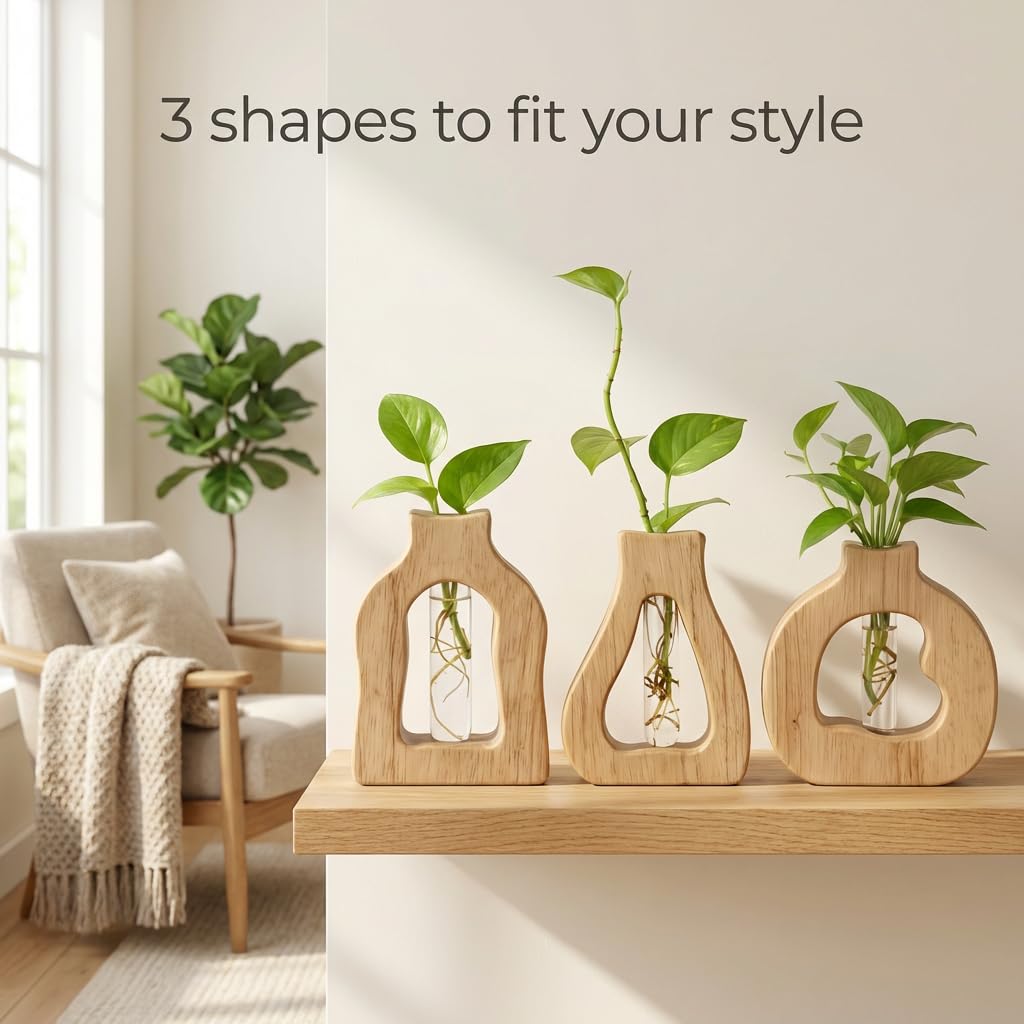 Plant Propagation Station Hanging Stand with Glass Vases for Plants Wall Hanging Wood Stand Indoor Levitating Plant Pot Air Holder Window Boxes for Decor Flowers Holder Test Tubes
