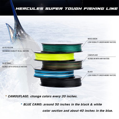 HERCULES Super Tough Braided Fishing Line 65 pounds Test Black 65LB (500 Yards) - 8 Strands