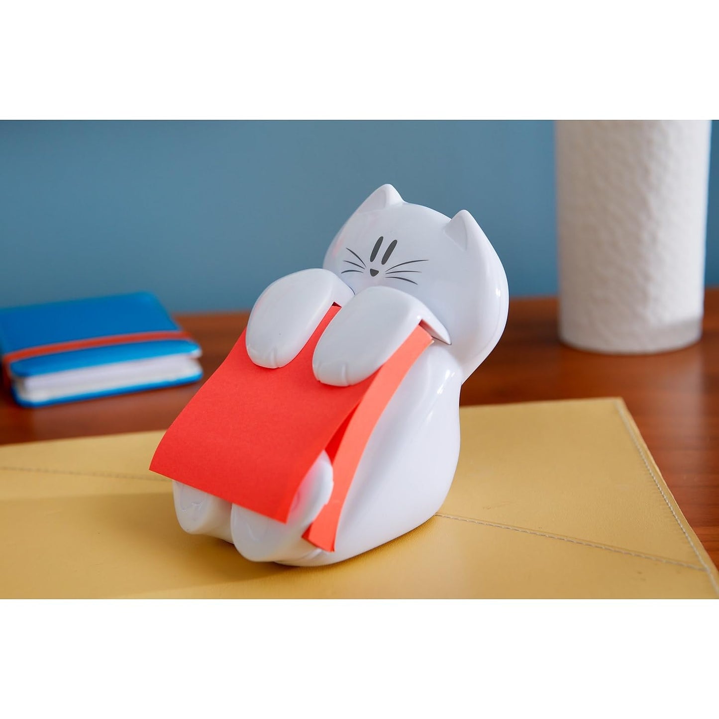 Post-it Dispenser, Sticky Note Holder, White Cat Design, Includes 45 Pop-Up Sheets of 3 in x 3 in Pink, Sticky Notes Holder for Desk, Classroom or Office Supplies