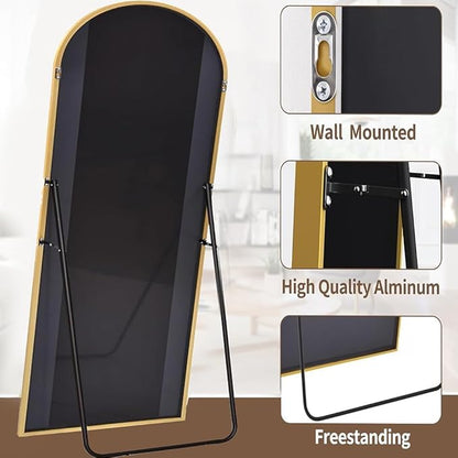 Full Length Mirror, Oversized 81"x41" Arched-Top Floor Mirror, Free Standing Mirrors, Modern Full Body Mirrors with Aluminum Alloy Frame for Bedroom,Living Room, Gold