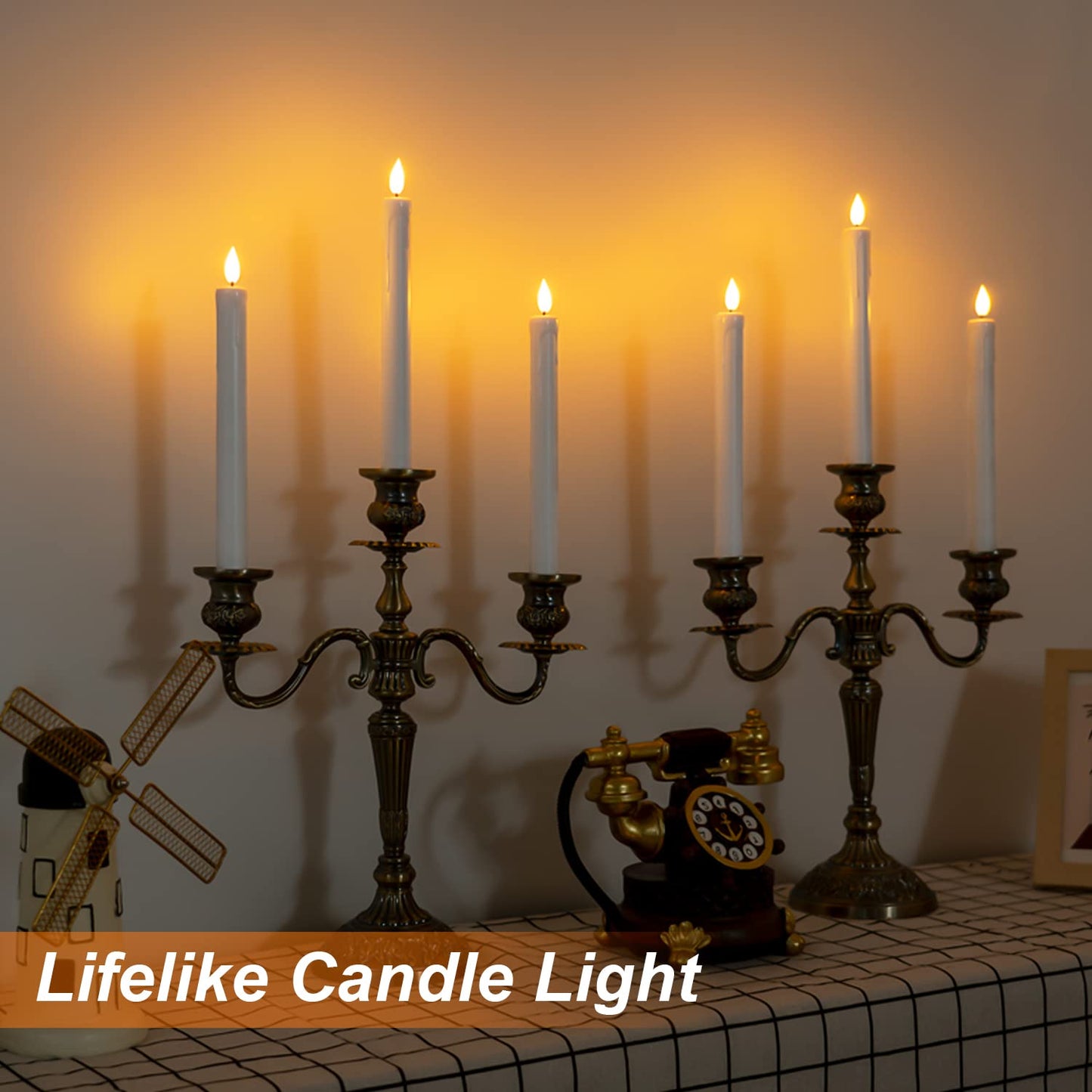Homemory 6 Pcs Flameless Taper Candles with Remote, Timer, Dimmer, 9.6 Inches Plastic White Led CandleSticks with Flickering Light, Battery Operated Window Candles for Halloween Christmas Decoration
