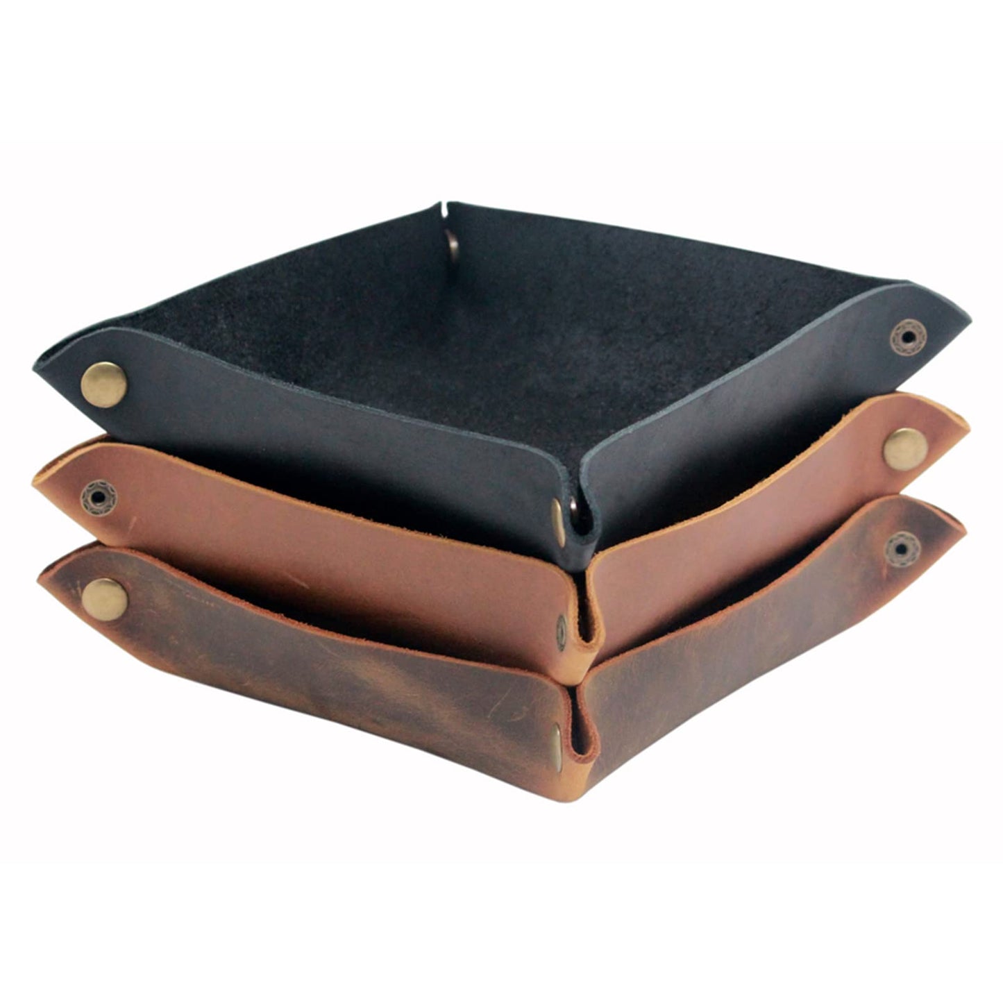 boshiho Valet Tray for Men, Leather Jewelry Catchall Key Phone Coin Box Change Caddy Bedside Storage Box (Crazy Horse Leather - Dark Brown)