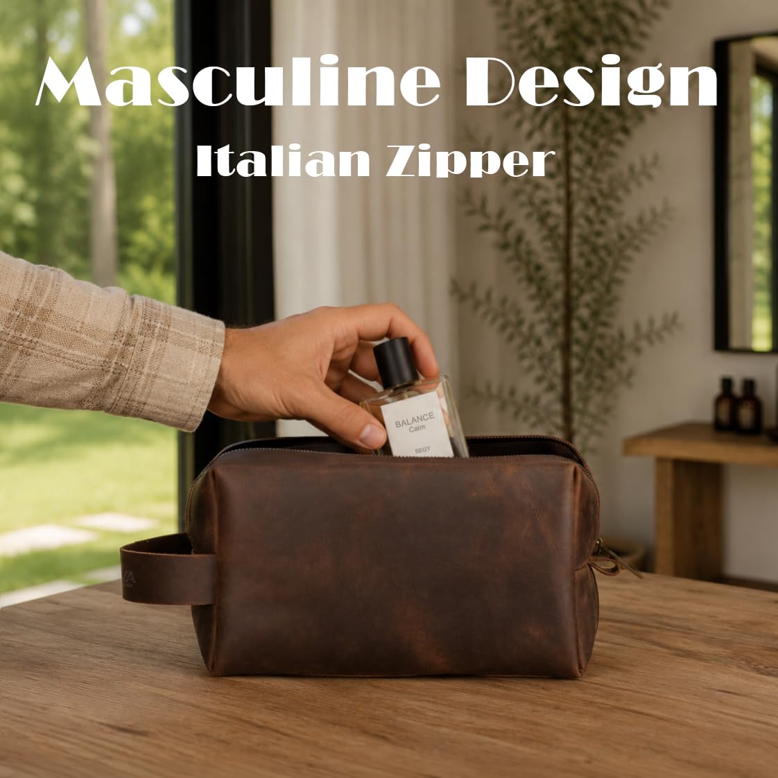 Mens Leather Toiletry Bag – Dopp Kit Handmade in USA – Full Grain Leather Organizer Bag with Waterproof Lining for Travel, Toiletries, Shaving Kit – Gifts for Men, Husband, Dad, Boyfriend
