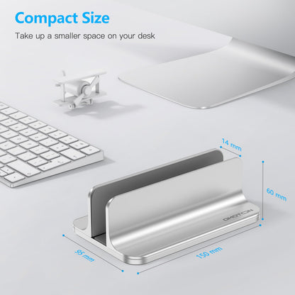 OMOTON Vertical Laptop Stand Holder, Desktop Aluminum Stand for MacBook with Adjustable Dock Size, Fits All MacBook, Surface, Chromebook and Gaming Laptops (Up to 17.3 inches), Silver