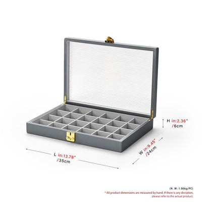 Oirlv Grey Leather Jewelry Organizer Jewelry Tray with Lid Jewelry Organizers and Storage for Drawers Pendant Ring Display Case Box for Women Jewelry Organizer with Lock (24 Grid)