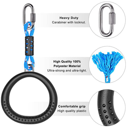 Dolibest 2 Pack of Ninja Gymnastic Rings, Monkey Ring Outdoor Backyard Ninja Accessories Set, Obstacle Course for Training,1000LB Capacity(Black)